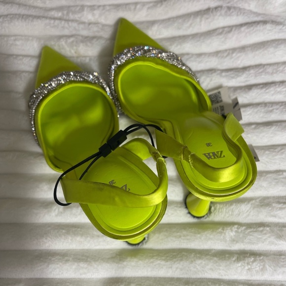 Zara Neon Satin Effect Rhinestone Heels - Picture 2 of 7